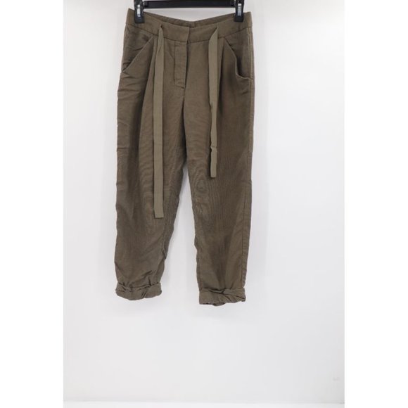wilfred women’s 00 Allant pants linen olive green belted pockets cuffed cropped - Picture 1 of 12
